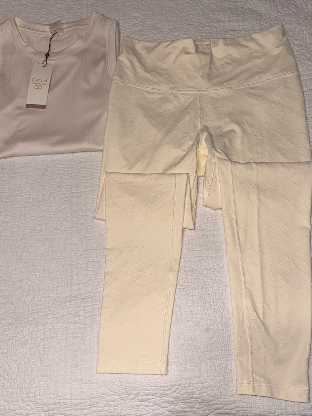CALIA by Carrie Underwood Cream Textured High Waist Leggings - Picture 3 of 8
